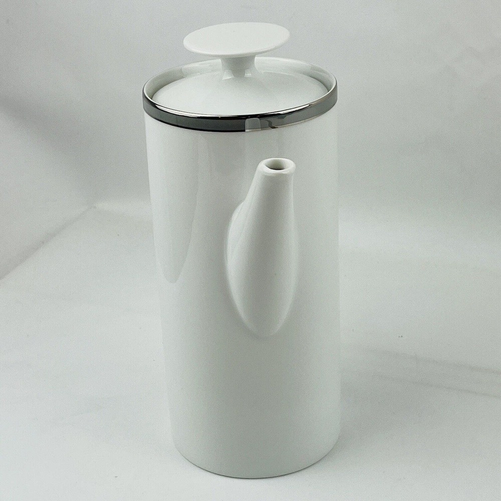 Vintage Thomas Small Coffee Pot & Lid 8" Gray Platinum Band & Trim THO194 - Picture 4 of 9